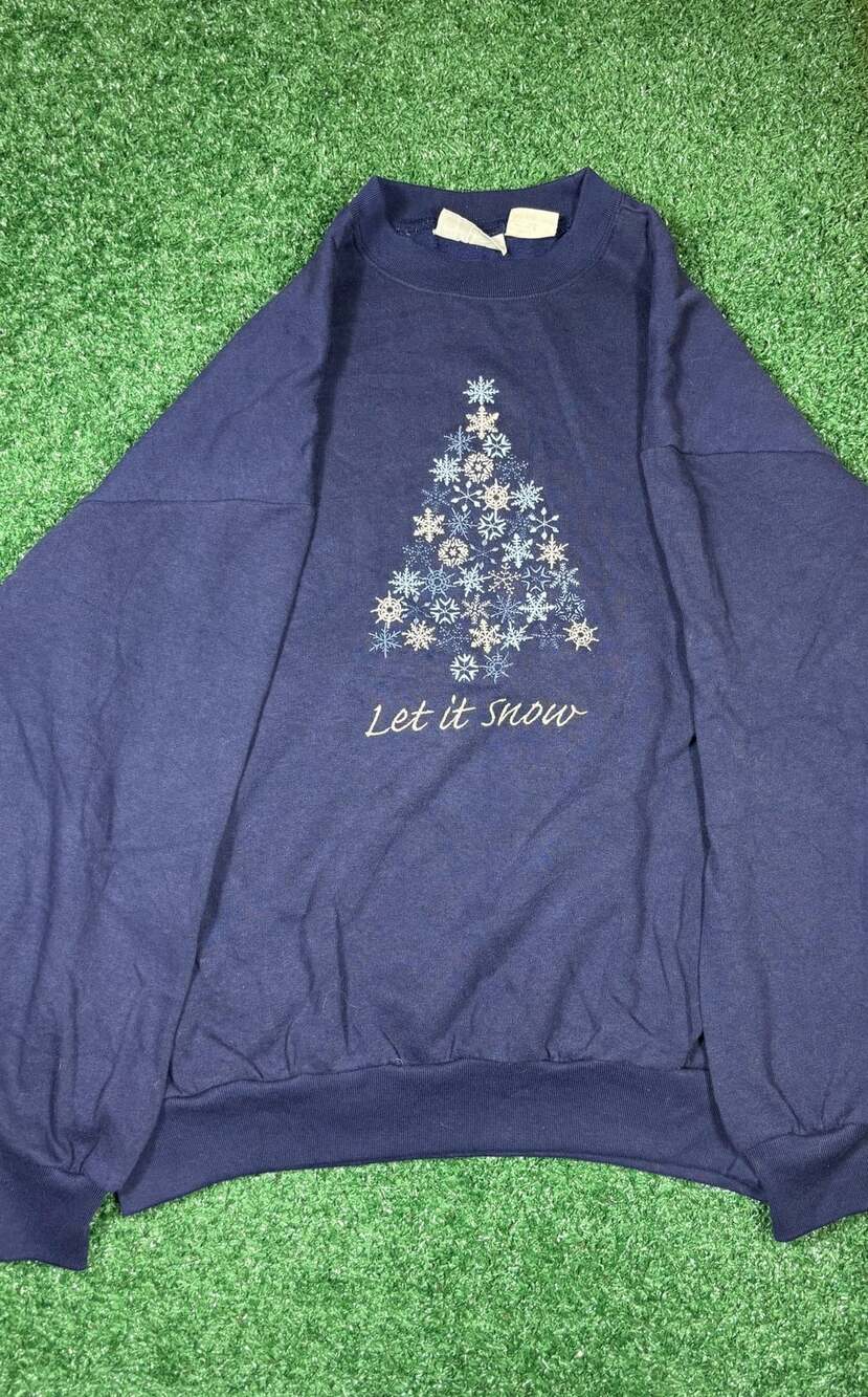 Vintage Let It Snow Christmas Tree Sweatshirt Navy
